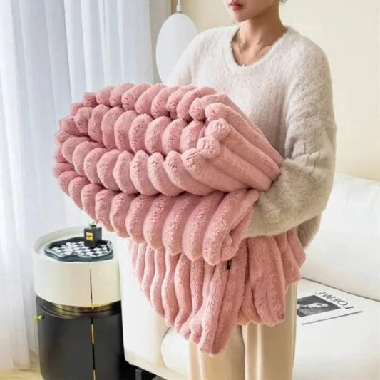 Faux Fur Weighted Blanket | Lightweight Comfort with Elegant Striped Design for Year-Round Coziness 0