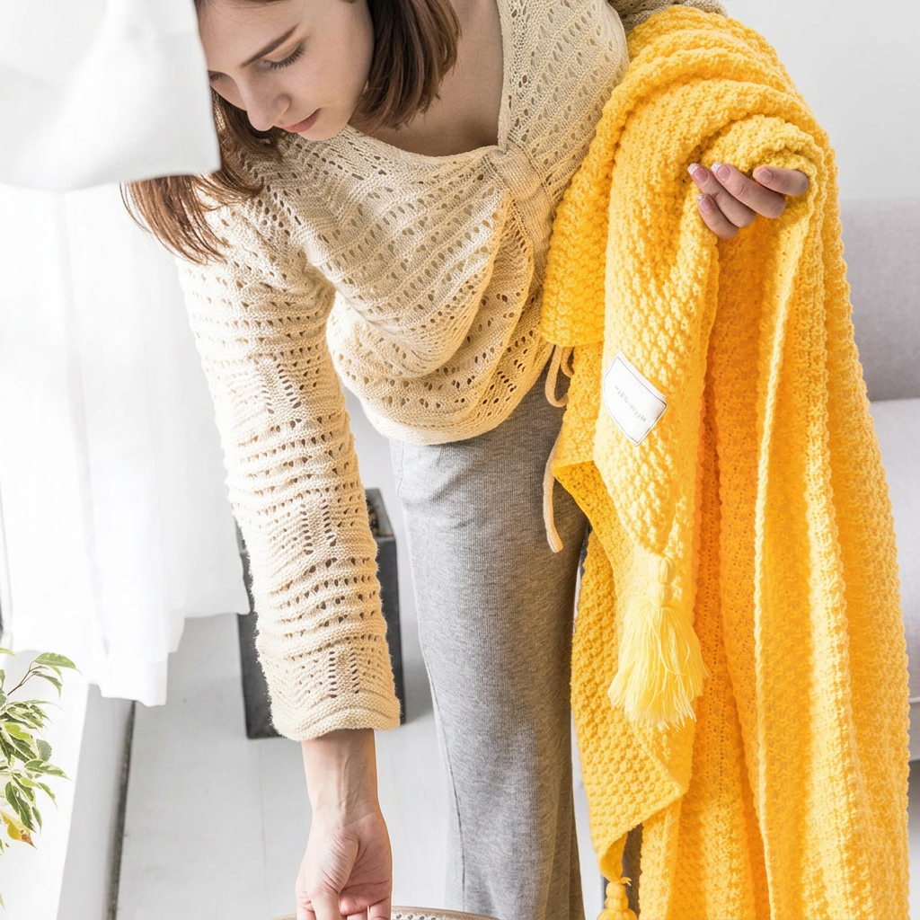 Knitted Wool Blanket | Chunky Wool Throw with Tassels & Decorative Balls | Elegant Scandinavian Design for Warmth and Comfort 8