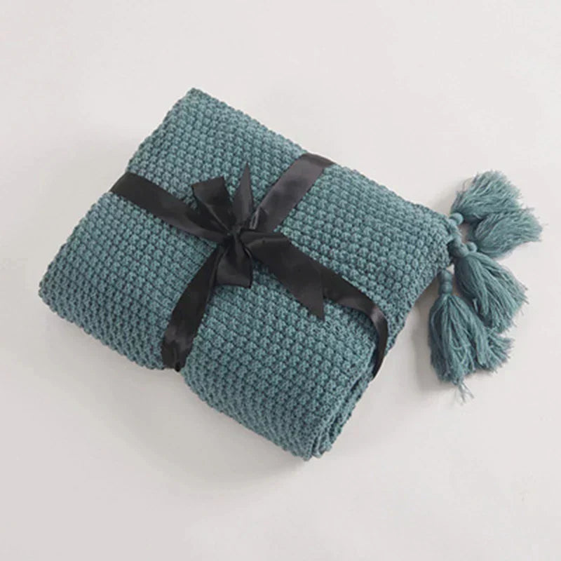 Knitted Wool Blanket | Chunky Wool Throw with Tassels & Decorative Balls | Elegant Scandinavian Design for Warmth and Comfort 5