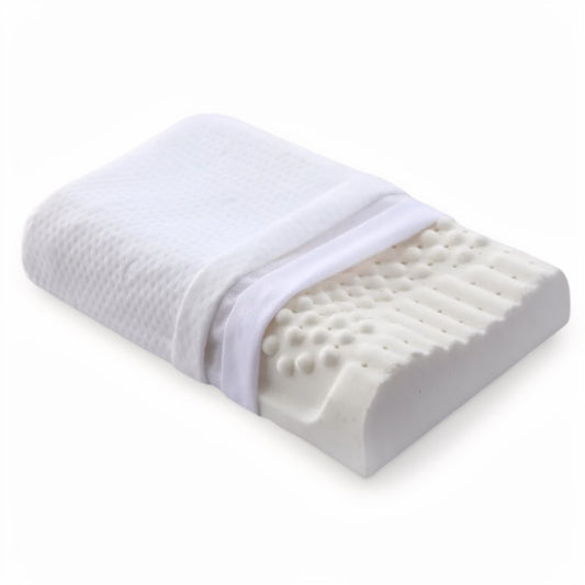 White pillow with textured surface on a white background